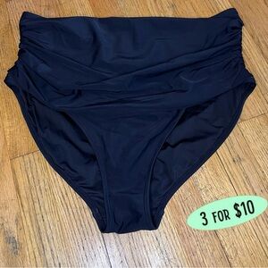 Coastal Blue Black High-Waisted Swim Bottom